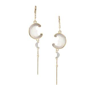 Lehrer Man in the Moon Optic Quartz Earrings with Diamond in 9K Gold 8.15cts
